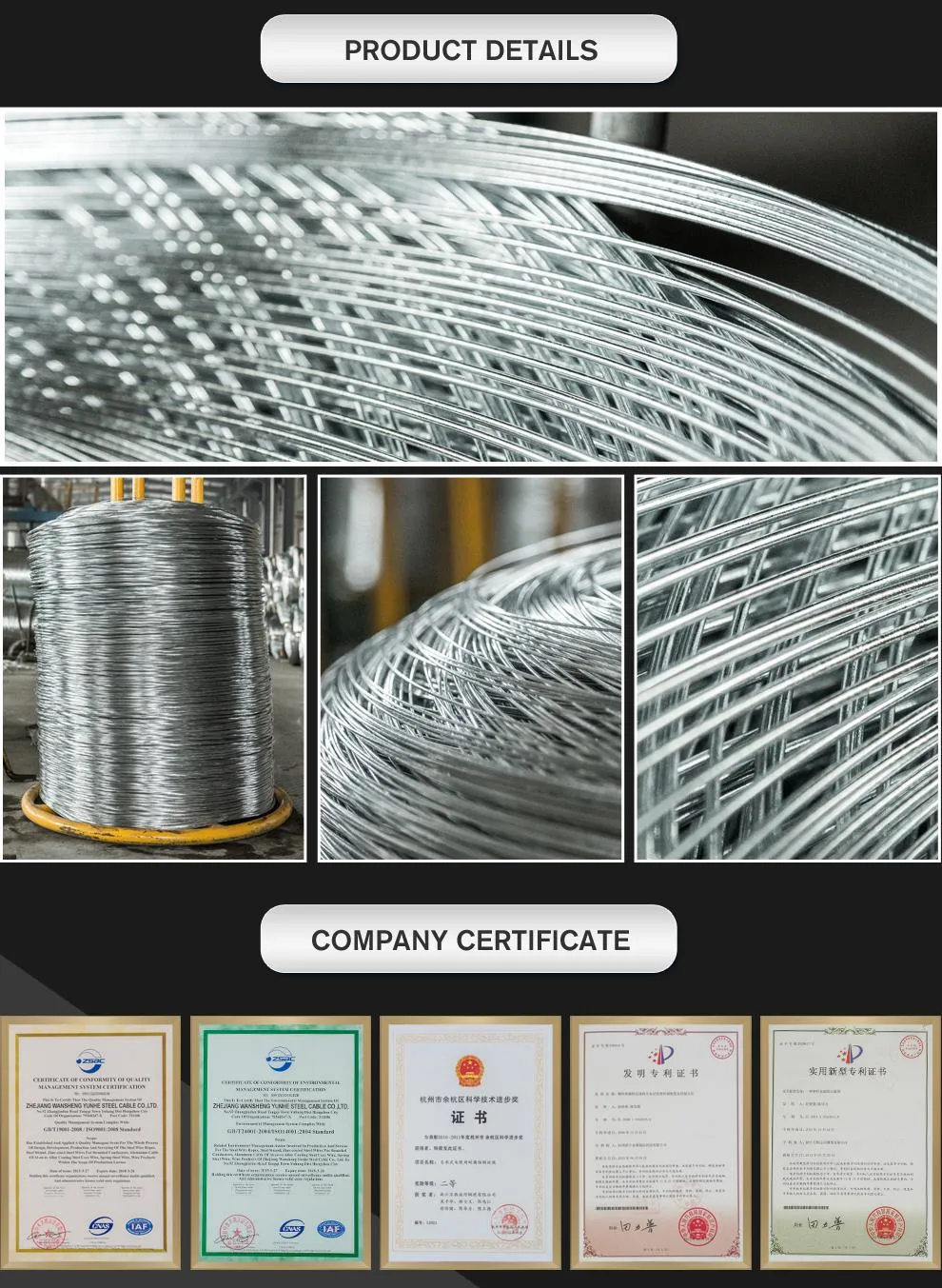 Hot Dipped Galvanized 0.9mm 1.25mm 1.60mm Gi Wire Armouring Cable Wire