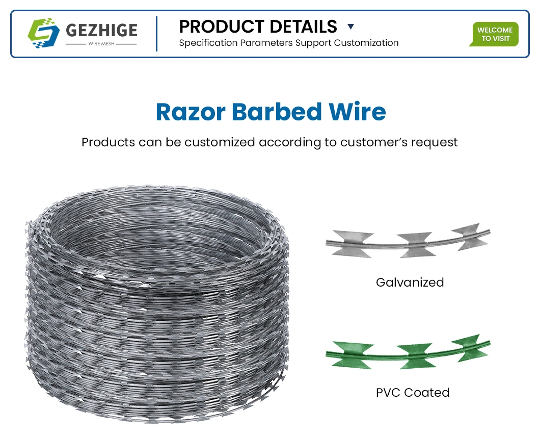 Gezhige PVC Coated Barbed Wire Suppliers 12&times; 14 Retractable Helical Razor Barbed Wire China 12-1/2X12-1/2 Wire Gauge 500 Meter Barbed Wire